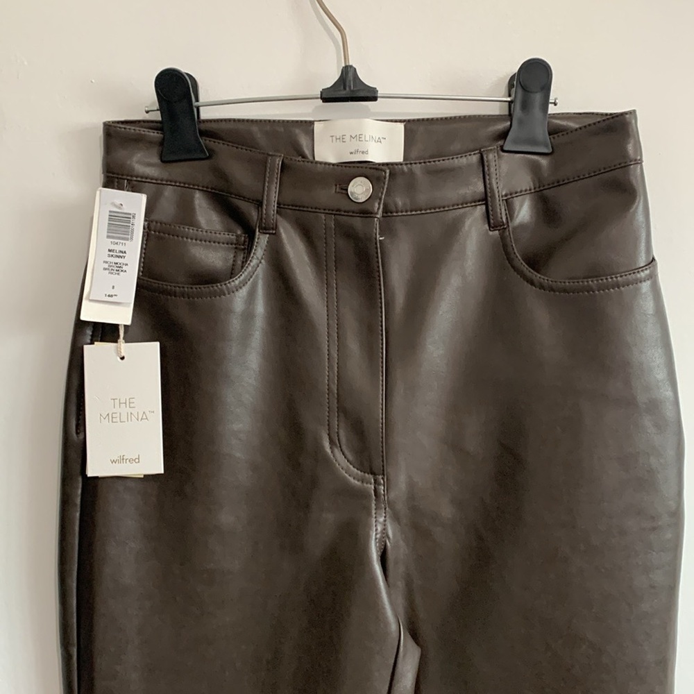 BNWT Wilfred The Melina high rise skinny Rich Mocha Brown Leather Pants size 8 - Picture 4 of 4